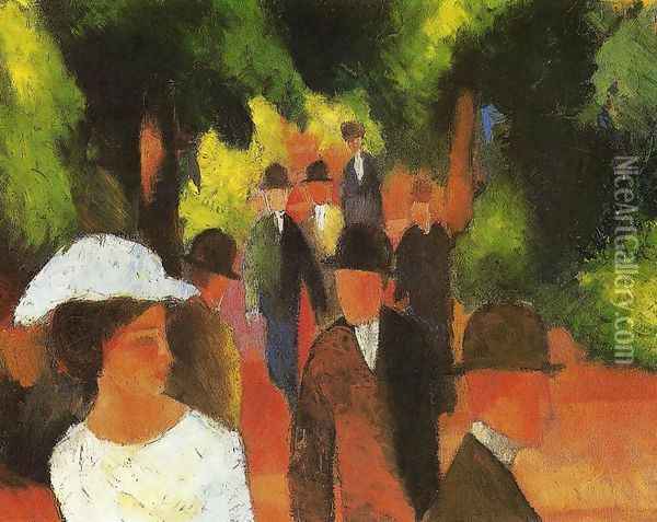 Promenade with Half-Length of Girl in White 1914 Oil Painting - August Macke