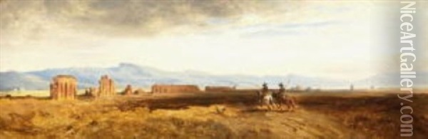 Campagna - Landschaft Oil Painting - Eduard Schleich the Elder
