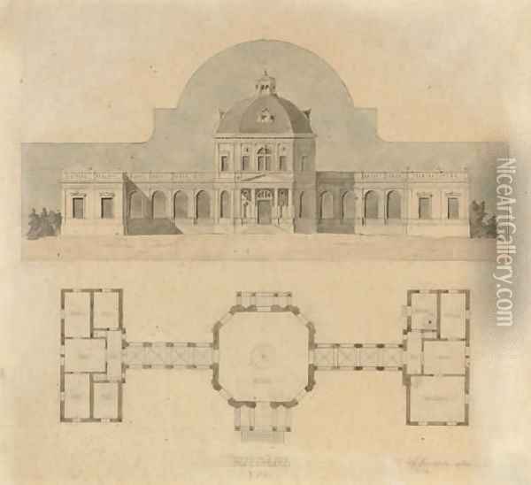 An architectural design for a Jagdschloss Oil Painting - German School