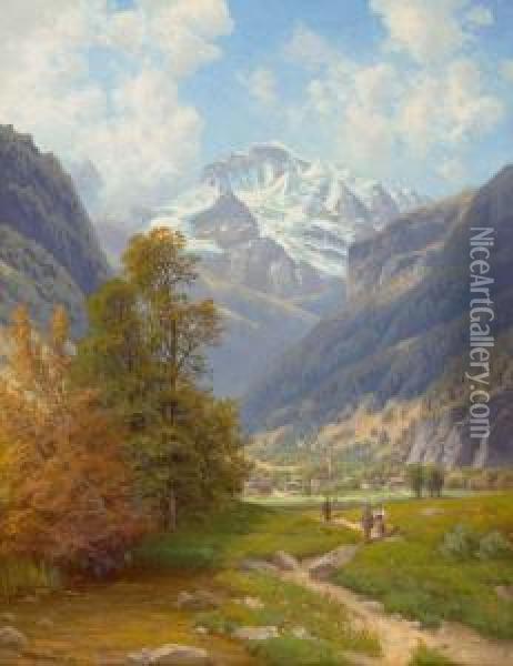 Mountain Landscape Oil Painting - Josef Schoyerer