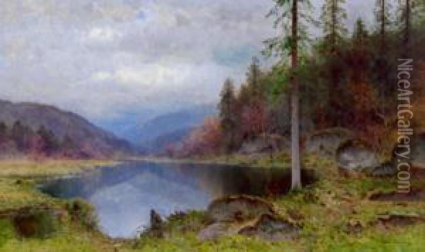 Ampio Paesaggio Con Bosco E Lago Oil Painting - Ludvig Skramstad