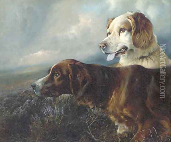 Setters on a moor Oil Painting - William Woodhouse