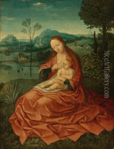 Virgin And Child In A Landscape Oil Painting - Bernaert (Barend) van Orley