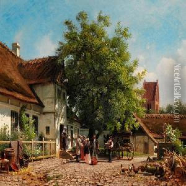 Visiting The Vicarage Oil Painting - Frederik Niels M. Rohde