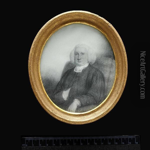 Dr. Lowry Of Queen's College, Oxford, Seated, Wearing Black Robes, White Bands And Powdered Bag Wig, His Right Hand Tucked Inside His Robes. Oil Painting - John Old Taylor