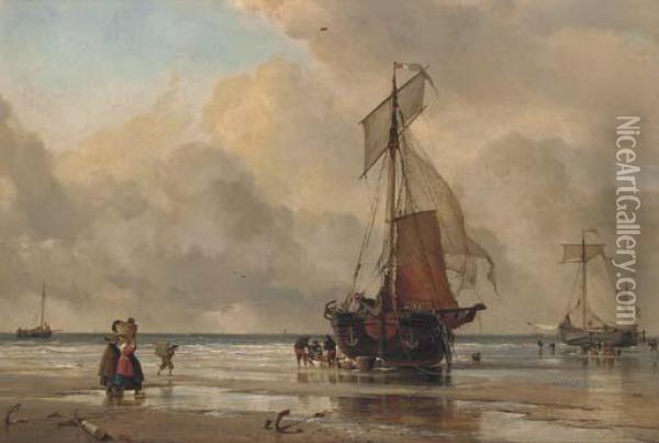 On The Sands At Scheveningen Oil Painting - Edward William Cooke