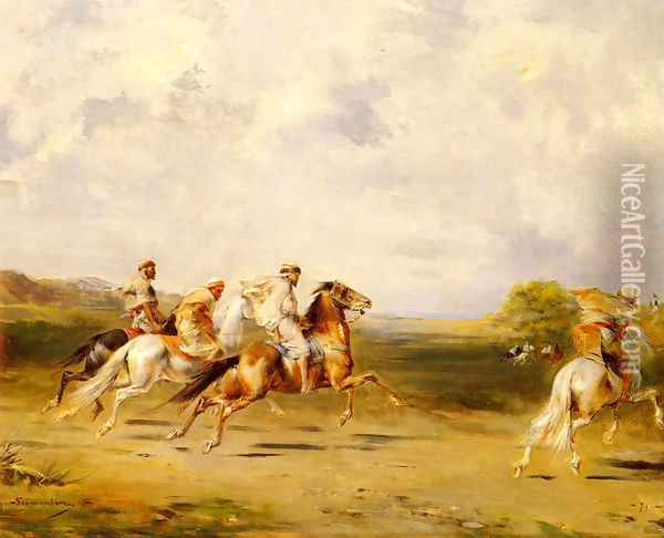 Arab Horsemen Oil Painting - Emile Munier