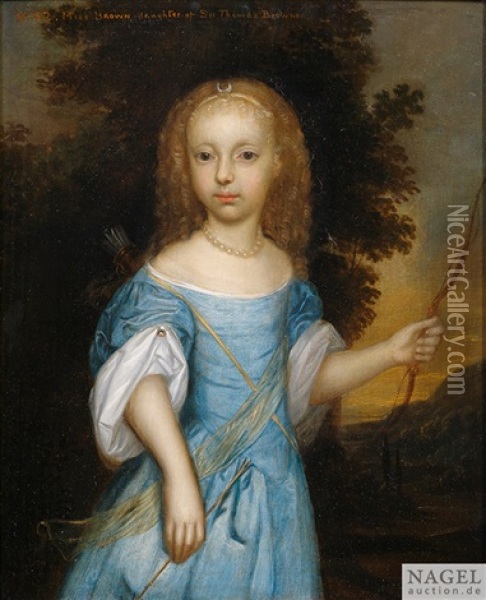 Bildnis Eines Madchens Im Blauen Kleid Als Gottin Diana Oil Painting - Adriaen Hanneman