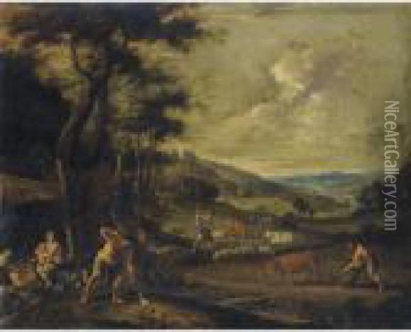 Family Of Cain And Abel Working The Land Oil Painting - Willem Van Herp