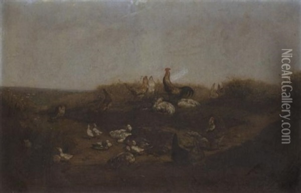 Huhner Und Enten Auf Dem Feld Oil Painting - Leon-Antoine-Lucien Couturier