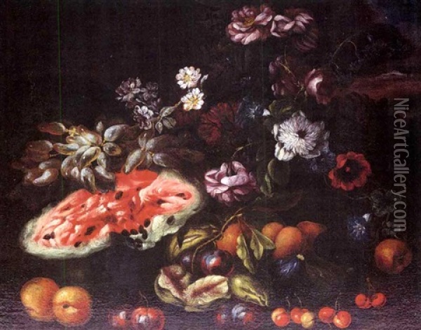 Still Life Of Flowers And Fruit Oil Painting - Abraham Brueghel