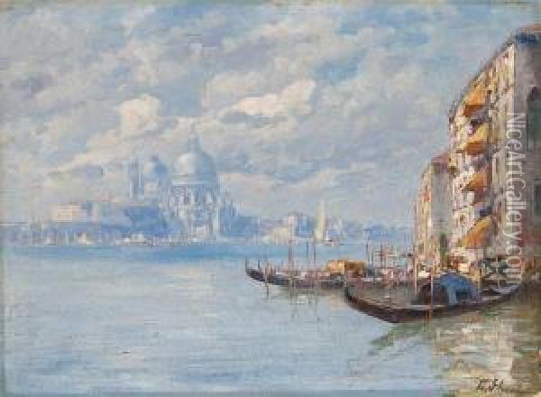 The Entrance To The Grand Canal With The Santa Maria Della Salutebeyond Oil Painting - Ferdinando Silvani