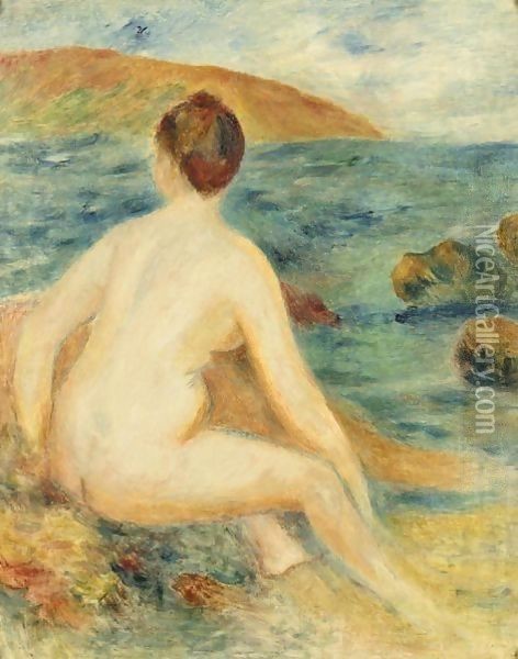 Baigneuse Nue Assise Au Bord De La Mer Oil Painting - Pierre Auguste Renoir