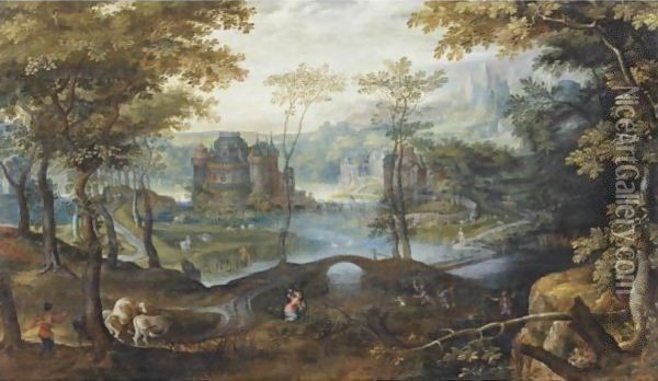 A Landscape With Latona Turning The Lycian Peasants Into Frogs Oil Painting - Roelandt Jacobsz Savery