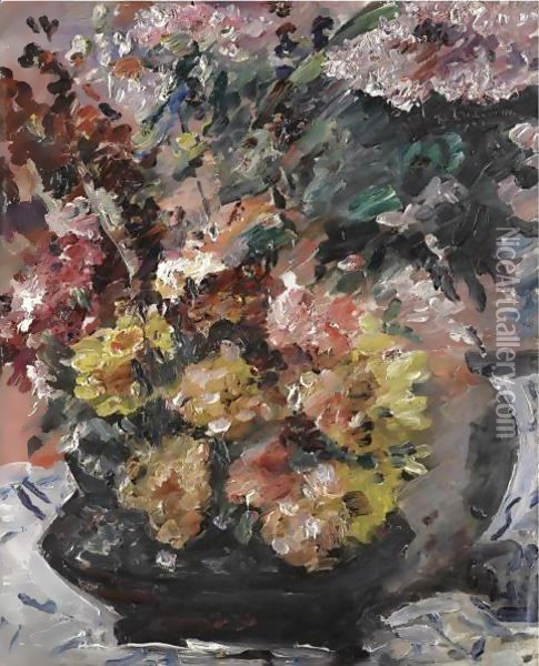 Flowers In A Bronze Bucket Oil Painting - Lovis (Franz Heinrich Louis) Corinth