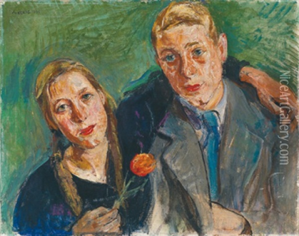 Geschwister - Geschwisterpaar Oil Painting - Anton Kolig