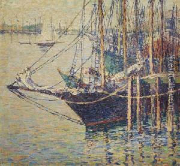 Ships At Dock Oil Painting - Lillian Burk Meeser