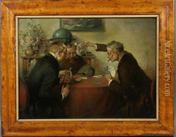 The Card Players Oil Painting - Hans August Lassen