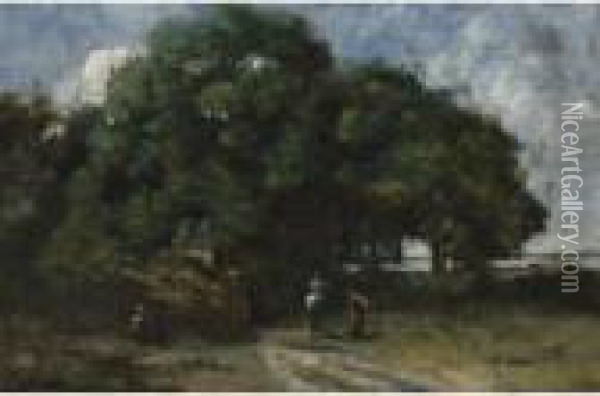 Route A L'entree D'un Bois Avec Un Cavalier Et Une Paysanne Oil Painting - Jean-Baptiste-Camille Corot