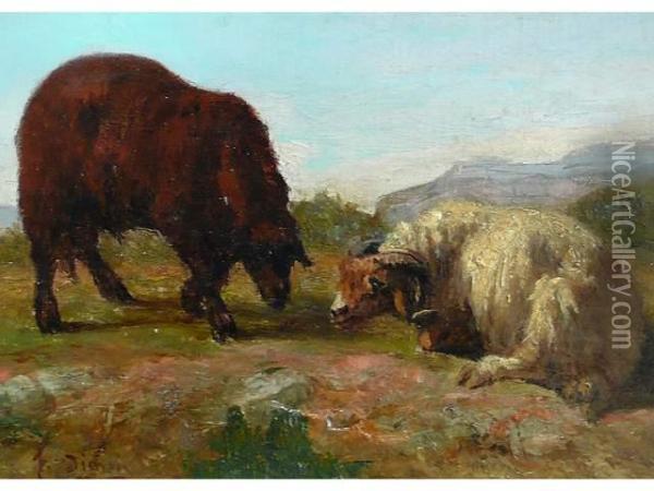 Le Combat De Mouflons Oil Painting - Francois Simon