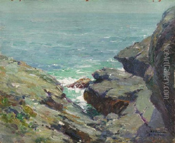 A Bit Of A Coast - Monhegan Island, Maine Oil Painting - Frank Alfred Bicknell