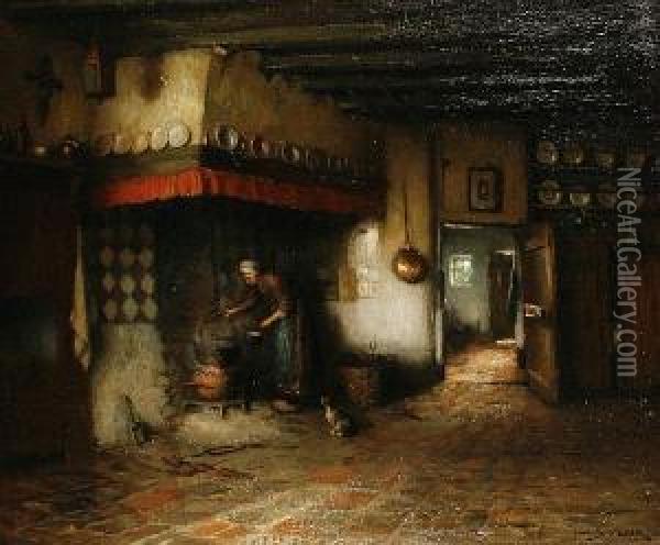 A Domestic Interior Scene Oil Painting - Jacob Cornelis Snoeck