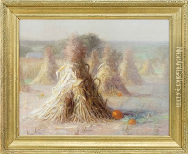 Cornstalks And Pumpkins Oil Painting - Edward Wilbur Dean Hamilton
