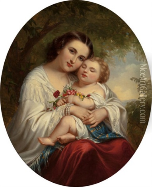 Mother And Child Oil Painting - Fanny (Fanny Corr) Geefs