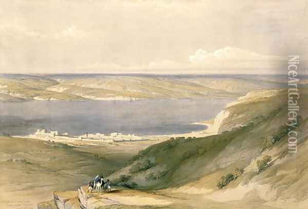 Sea of Galilee or Genezareth, looking towards Bashan, April 21st 1839, plate 36 from Volume I of The Holy Land, engraved by Louis Haghe 1806-85 pub. 1842 Oil Painting - David Roberts