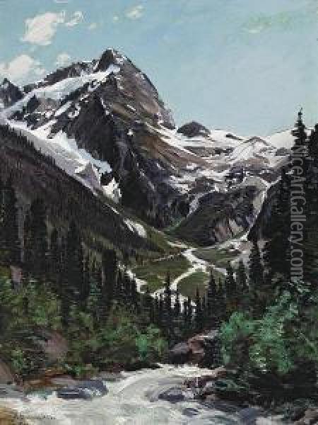Mountain Streams Converging Oil Painting - Henry Joseph Breuer