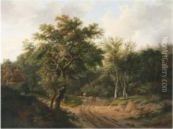 Travellers On A Path In A Wooded Landscape Oil Painting - Graaf Bylandt Alfred Edouard Van Agenor