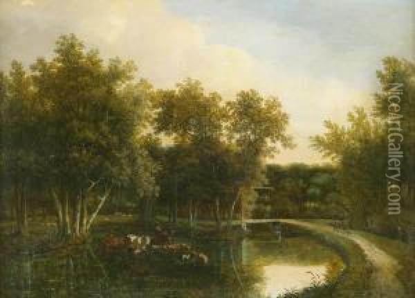 Flodlandskap Med Boskap Oil Painting - Pieter Jansz. van Asch