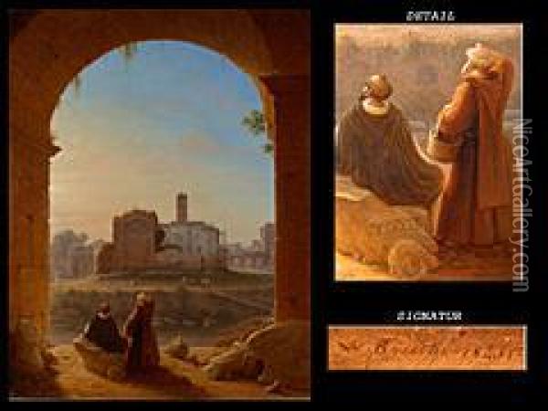 Blick Auf Palermo Im Hintergrund Das Kloster Oil Painting - August Wilhelm J. Ahlborn