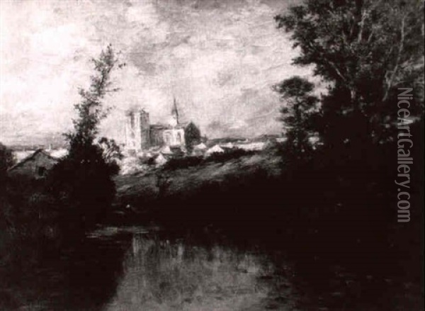 Cathedrale Se Refletant Dans La Riviere Oil Painting - Edmond Marie Petitjean