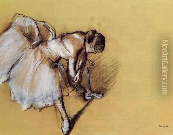 Dancer Adjusting Her Slipper Oil Painting - Edgar Degas