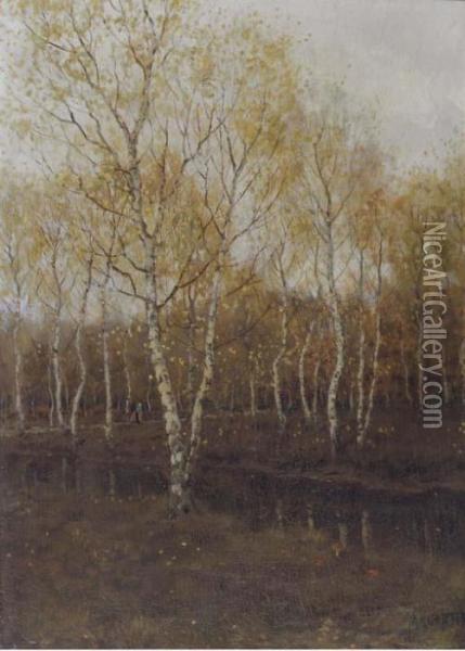 Birch Trees In Autumn Oil Painting - Arnold Marc Gorter