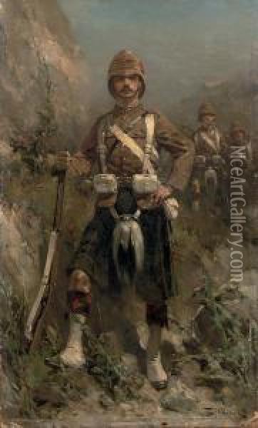 'a Dour Laddie Of The Hindy-war' The 2nd Batalliongordon-highlanders Oil Painting - Hermanus Willem Koekkoek