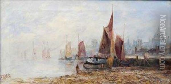 Estuaryscenes With Boats Moored At Low Tide Oil Painting - John Edward Bale