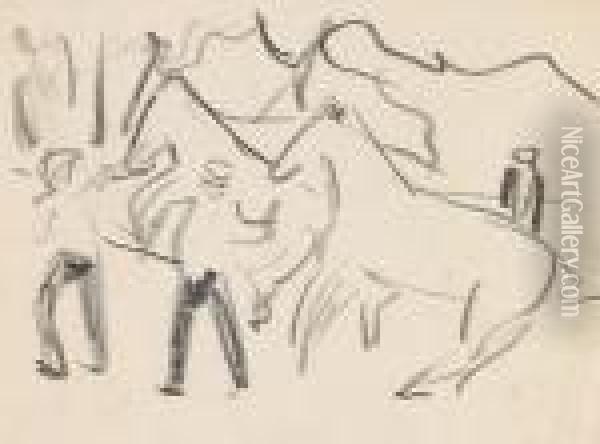 Zwei Dressurpferde Im Zirkus Oil Painting - Ernst Ludwig Kirchner