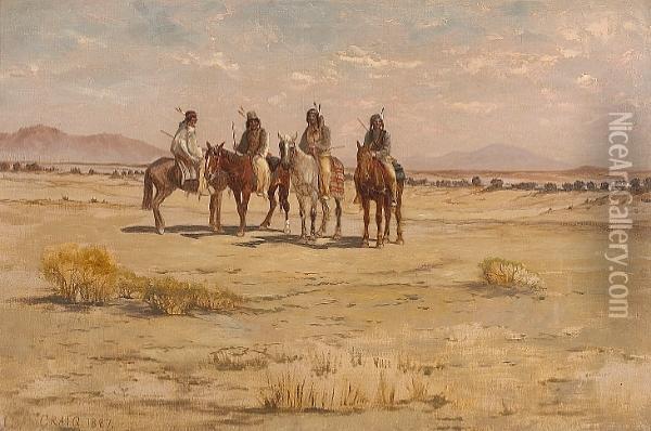 Four Plains Indians On Horseback Oil Painting - Charles Craig
