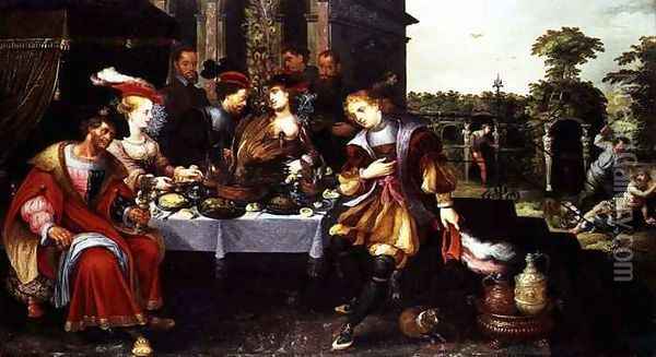 Lazarus at the Rich Mans Table Oil Painting - Kasper or Gaspar van den Hoecke