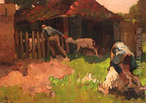 Shearing the sheep Oil Painting - Willem Van Der Nat