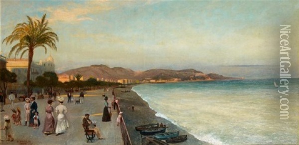Vue De La Promenade Des Anglais A Nice Oil Painting - Filippo Baratti
