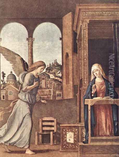 The Annunciation, 1495 Oil Painting - Giovanni Battista Cima da Conegliano