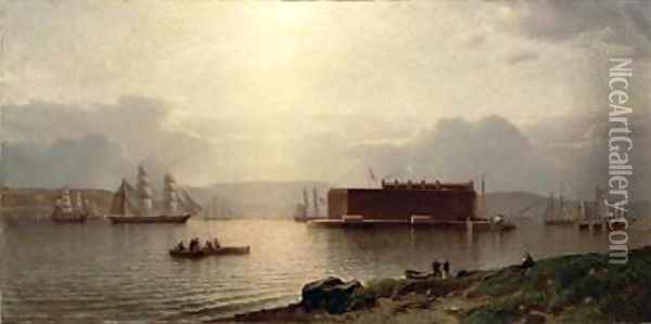 The Narrows and Fort Lafayette Ships coming into Port New York Harbour Oil Painting - Samuel Coleman
