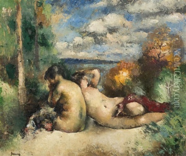 Deux Femmes Dans Un Paysage Oil Painting - Paul Elie Gernez