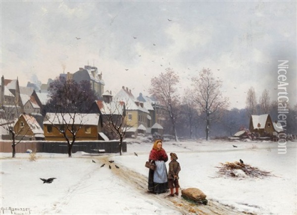 Winter In Hamburg Oil Painting - Anton Asmussen