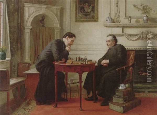 The Chess Game Oil Painting - Walter Dendy Sadler