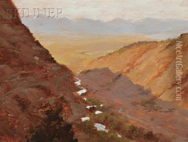 Emigration Canyon & Salt Lake Oil Painting - Arthur Russell Hurtt