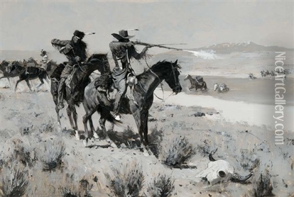 The Pack-horse Men Repelling An Attack By Indians Oil Painting - Frederic Remington